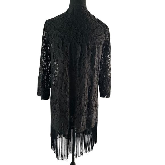 You Are Not Alone Sz Large Black Lace Fringe Hem Robe Kimono Cardigan whimsygoth - Picture 4 of 9